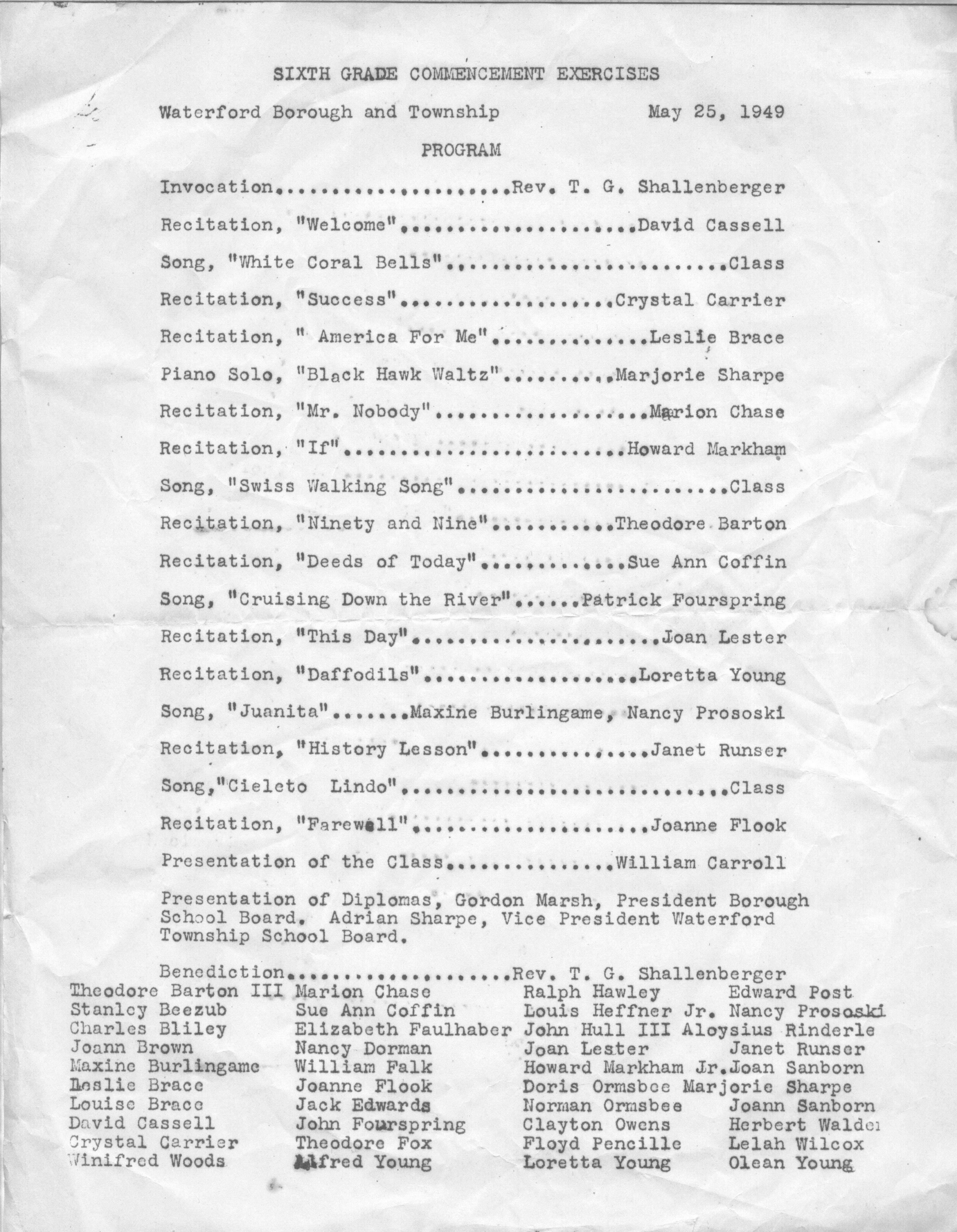 1949 Commencement Announcement